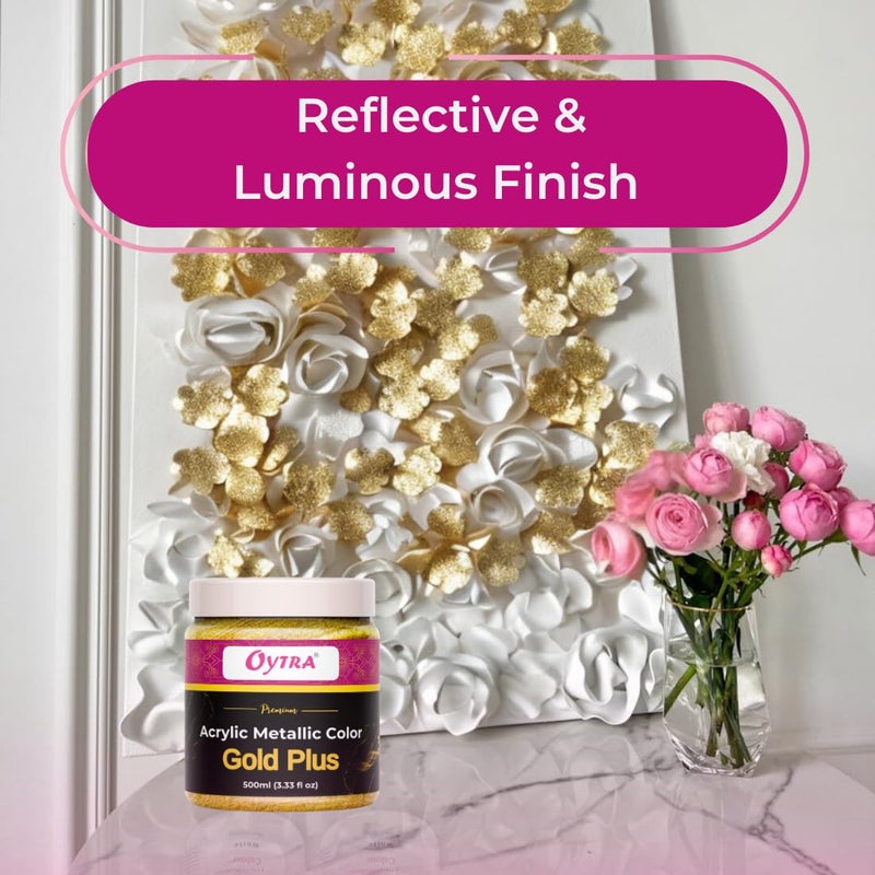 Oytra طلاء أكريليك معدني باللون الذهبي 500 مل للمهنيين والفنانين وهواة الرسم ومجموعة الفنون والحرف اليدوية - Image 4
