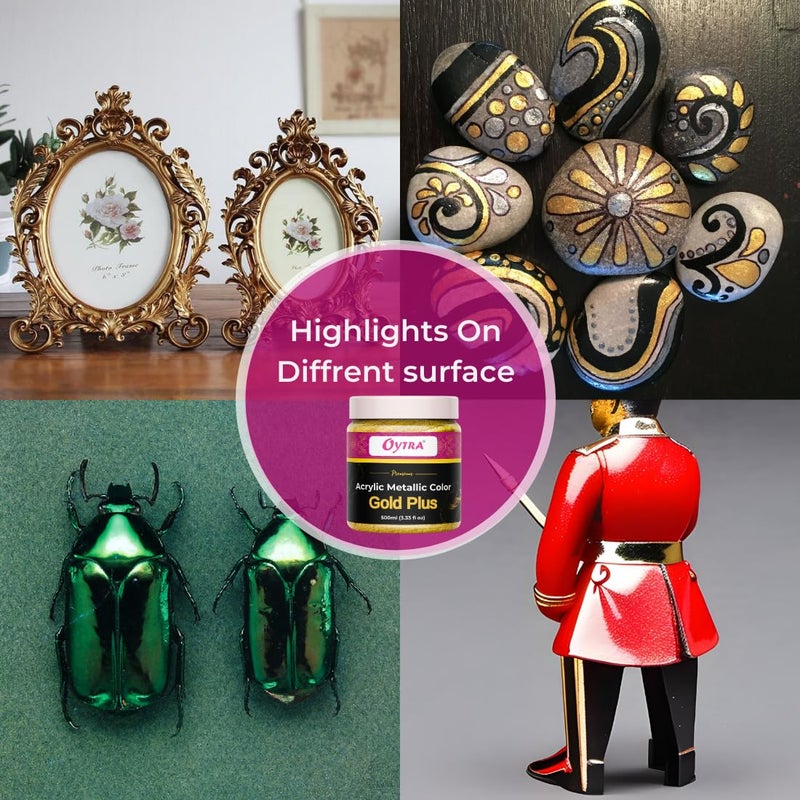Oytra طلاء أكريليك معدني باللون الذهبي 500 مل للمهنيين والفنانين وهواة الرسم ومجموعة الفنون والحرف اليدوية - Image 2