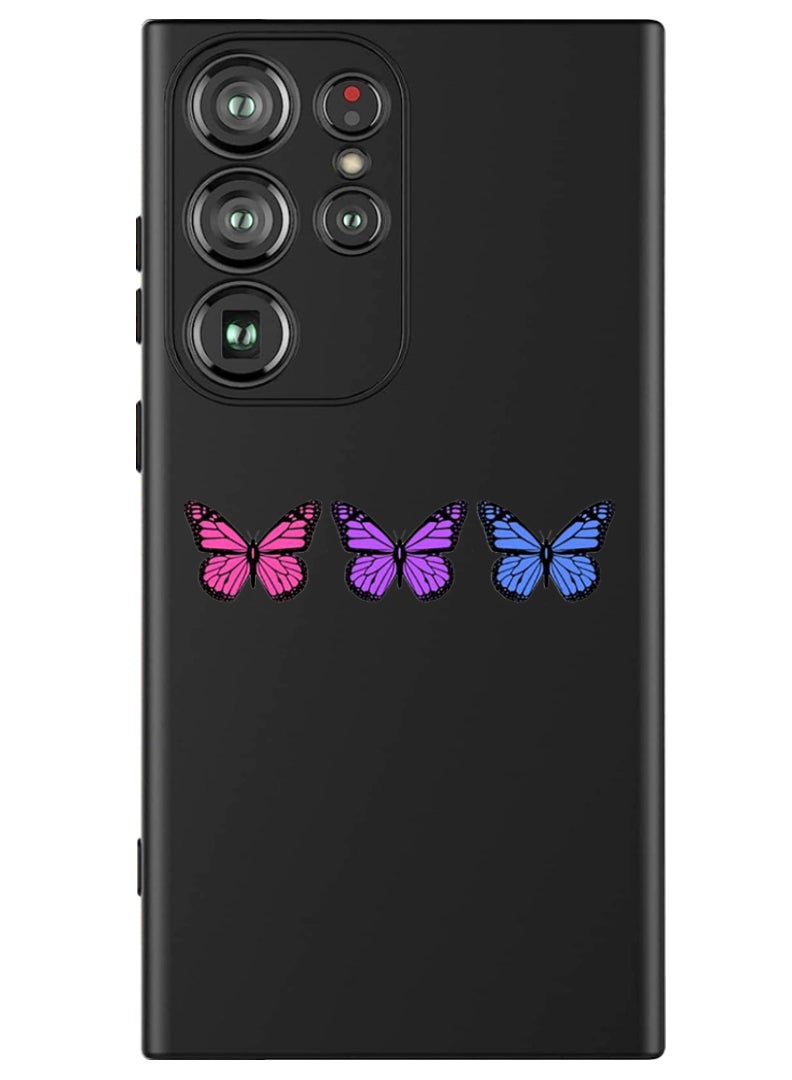 Theodor Protective Slim Fit Case Liquid Silicone Cover with Full Body Protection Anti-Scratch Shockproof Case For Samsung Galaxy S24 Ultra (Black) - Butterflies - Image 1