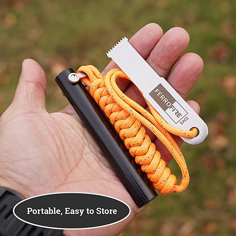 FERROFIRE FS916 Super-Duty Fire Starter - 9/16 Inch Thick x 4 Inch Long Large Ferrocerium Rod with Magnesium, Carbon Steel Striker & 550 Paracord Lanyard for Camping, Survival, Emergency Kits - Image 2