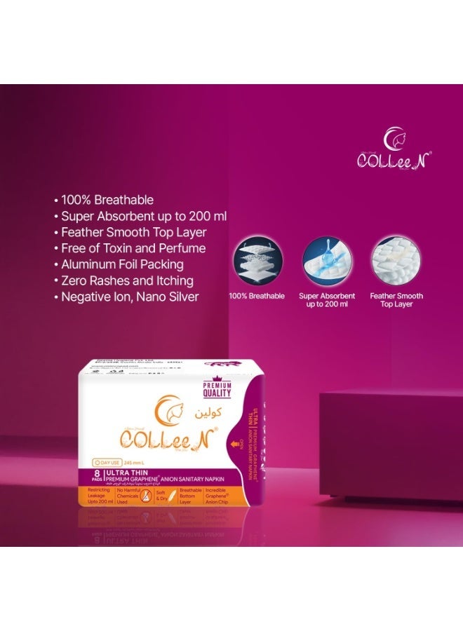 Colleen Ultra Thin Premium Graphene Anion L Sanitary Napkin 245 MM Normal Flow Day Use 8Pads - Image 5