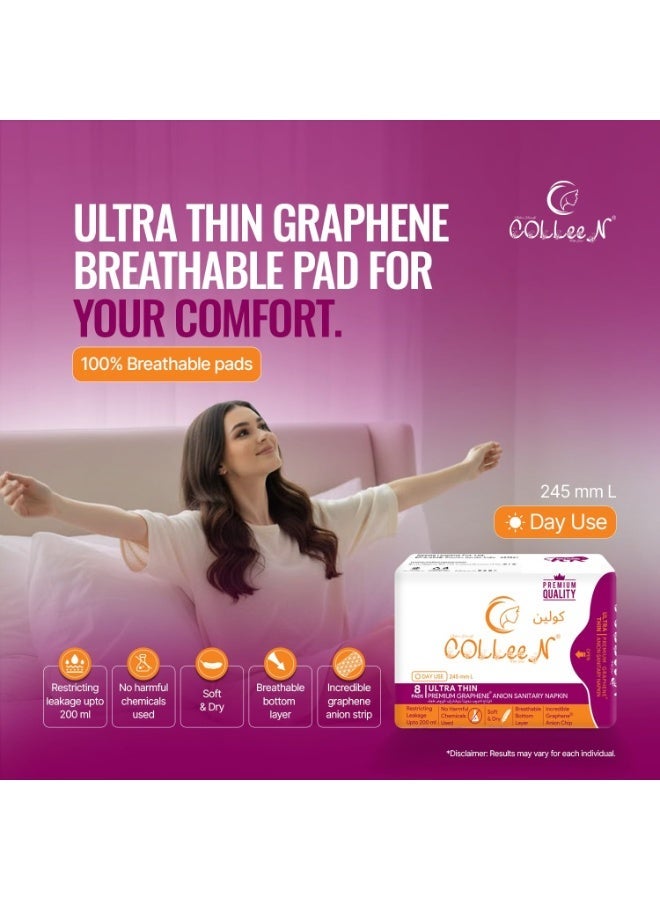 Colleen Ultra Thin Premium Graphene Anion L Sanitary Napkin 245 MM Normal Flow Day Use 8Pads - Image 3