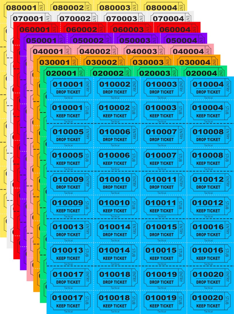 Tacticai 800 Raffle Tickets, 8 Colors (100 Each), Double Stub Tickets for Events, Rewards, Fundraisers & Prizes - Image 1