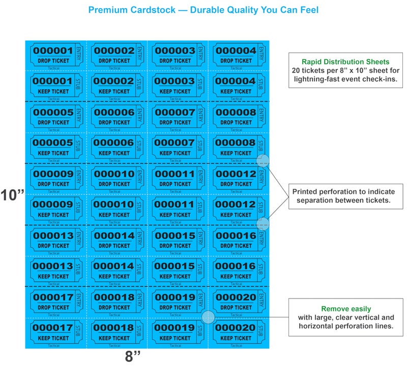 Tacticai 800 Raffle Tickets, 8 Colors (100 Each), Double Stub Tickets for Events, Rewards, Fundraisers & Prizes - Image 3