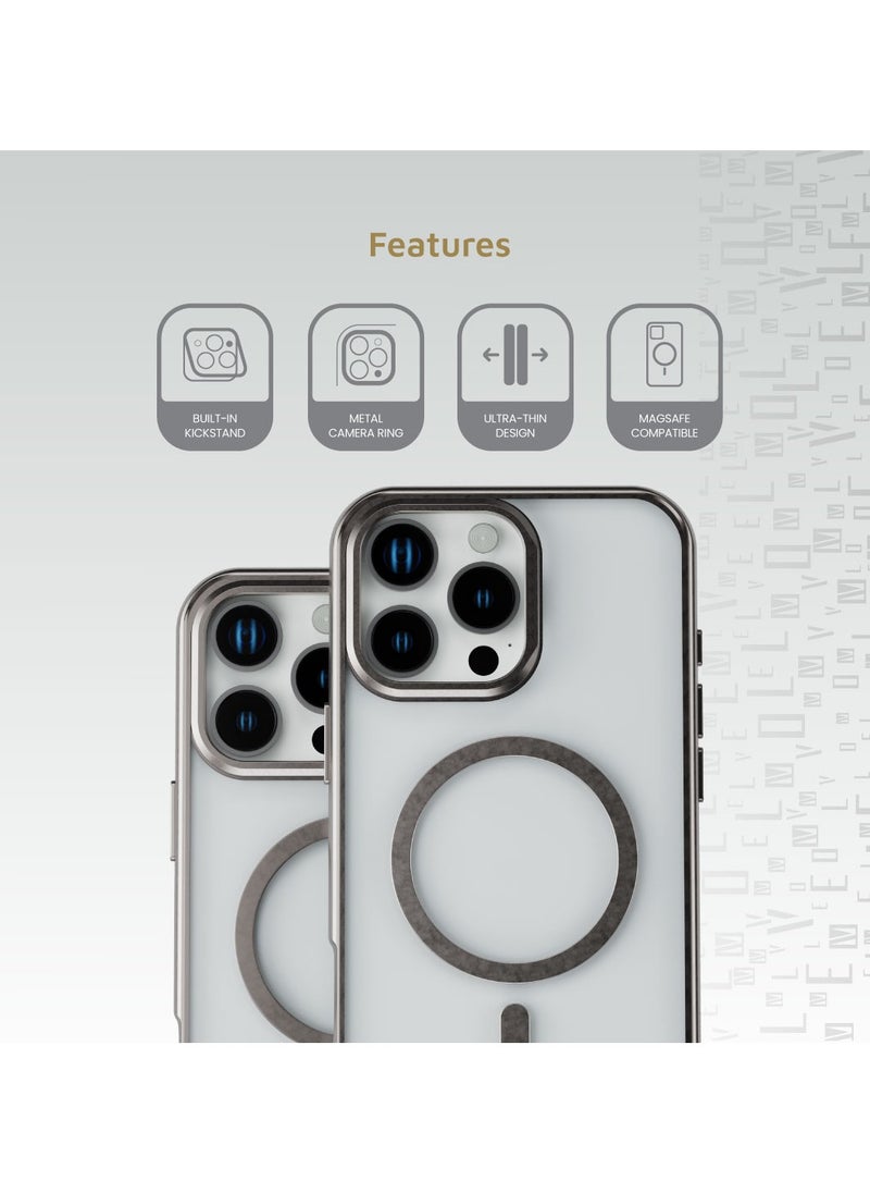 iPhone 16 Pro Max Case Elio PC Cover with Camera Ring Stand / Metal Camera Ring / MagSafe Compatible / Anti-Yellowing / Ultra-Thin Design- Titanium / PC Material / Built-in Kickstand - Titanium