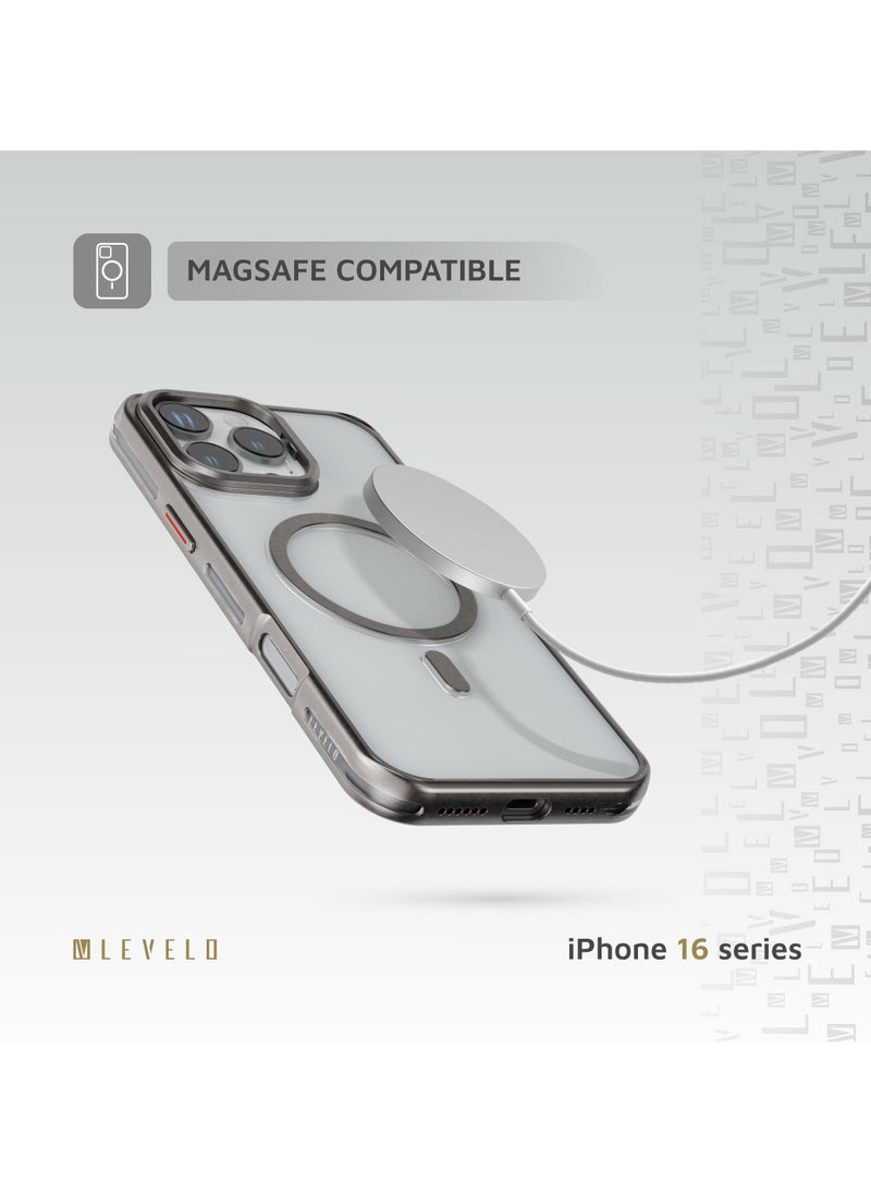 iPhone 16 Pro Max Case Elio PC Cover with Camera Ring Stand / Metal Camera Ring / MagSafe Compatible / Anti-Yellowing / Ultra-Thin Design- Titanium / PC Material / Built-in Kickstand - Titanium