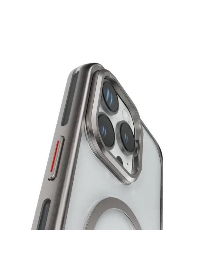 iPhone 16 Pro Max Case Elio PC Cover with Camera Ring Stand / Metal Camera Ring / MagSafe Compatible / Anti-Yellowing / Ultra-Thin Design- Titanium / PC Material / Built-in Kickstand - Titanium