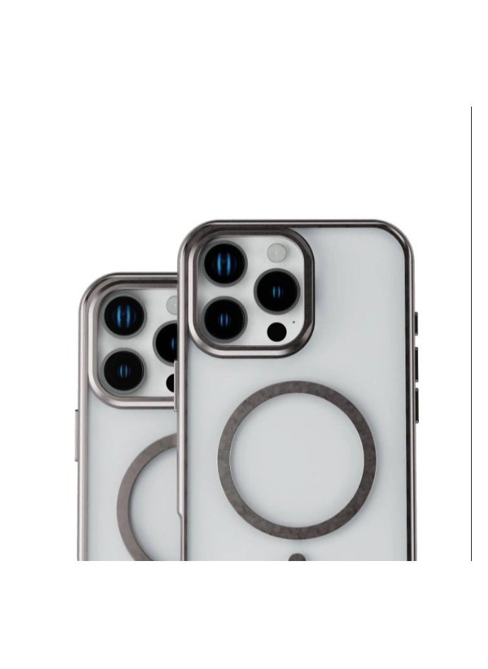 iPhone 16 Pro Max Case Elio PC Cover with Camera Ring Stand / Metal Camera Ring / MagSafe Compatible / Anti-Yellowing / Ultra-Thin Design- Titanium / PC Material / Built-in Kickstand - Titanium