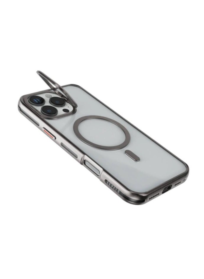 iPhone 16 Pro Max Case Elio PC Cover with Camera Ring Stand / Metal Camera Ring / MagSafe Compatible / Anti-Yellowing / Ultra-Thin Design- Titanium / PC Material / Built-in Kickstand - Titanium