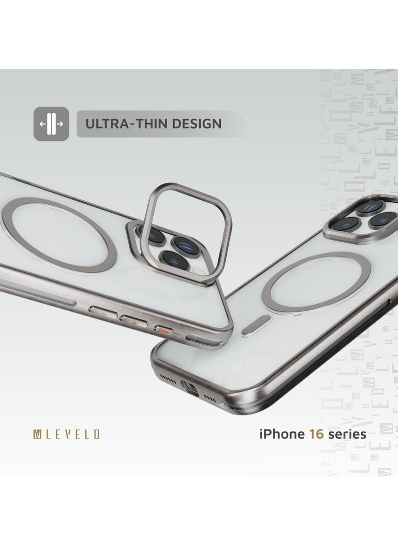 iPhone 16 Pro Max Case Elio PC Cover with Camera Ring Stand / Metal Camera Ring / MagSafe Compatible / Anti-Yellowing / Ultra-Thin Design- Titanium / PC Material / Built-in Kickstand - Titanium