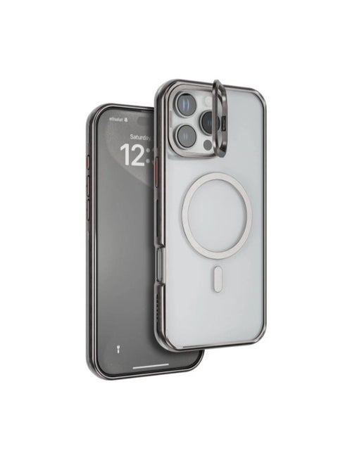 iPhone 16 Pro Max Case Elio PC Cover with Camera Ring Stand / Metal Camera Ring / MagSafe Compatible / Anti-Yellowing / Ultra-Thin Design- Titanium / PC Material / Built-in Kickstand - Titanium