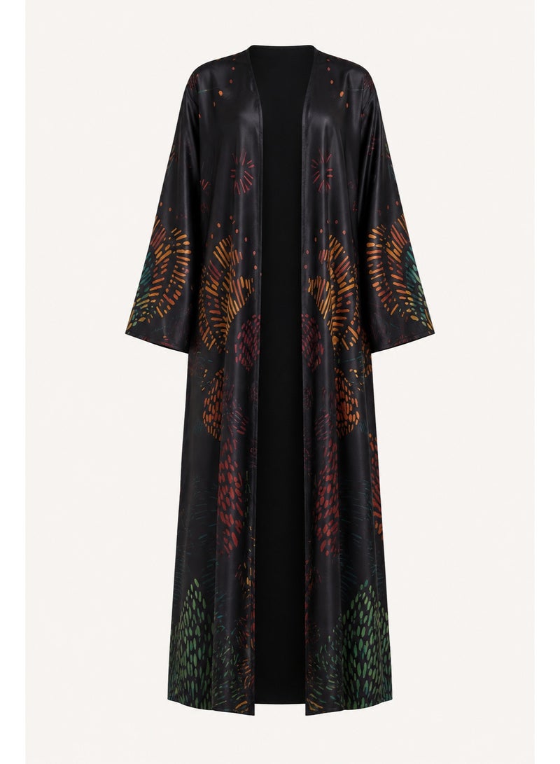 Amnad International Luxury Printed Abaya for Women with Matching Hijab, Satin Silk Finish, Sizes 52-60 inches - Image 2