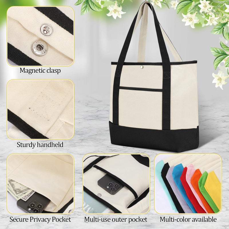 Sanwuta 9 Pack Canvas Tote Bags with Outer Pocket Large Reusable Grocery Shopping Travel Blank Tote Bag for Women Mother(Bright Colors) - Image 4