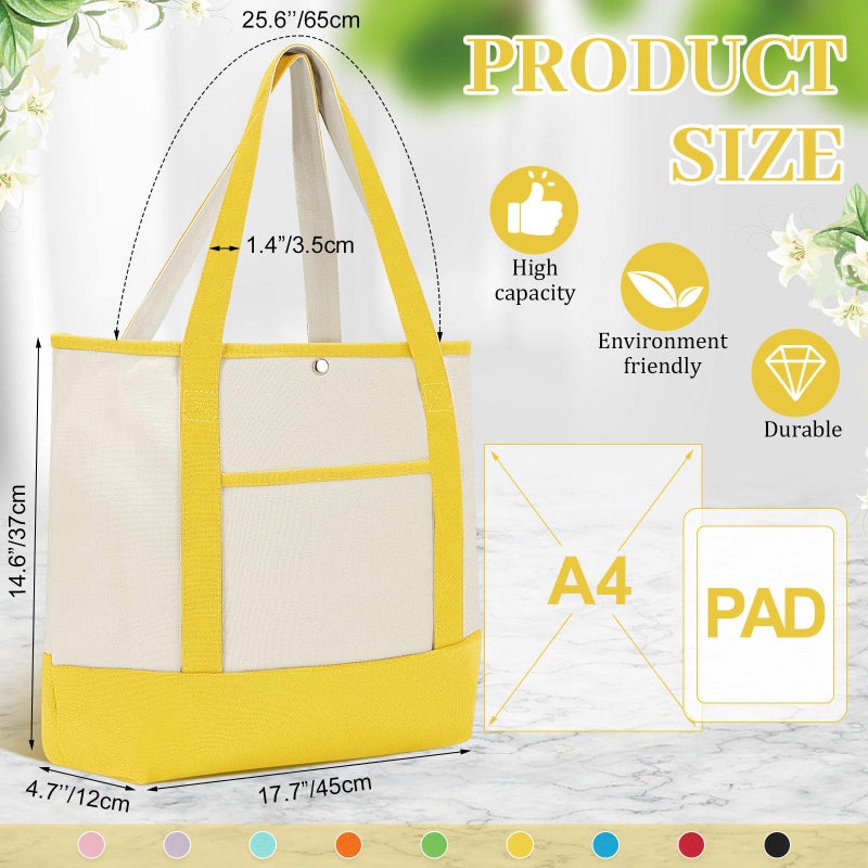 Sanwuta 9 Pack Canvas Tote Bags with Outer Pocket Large Reusable Grocery Shopping Travel Blank Tote Bag for Women Mother(Bright Colors) - Image 3