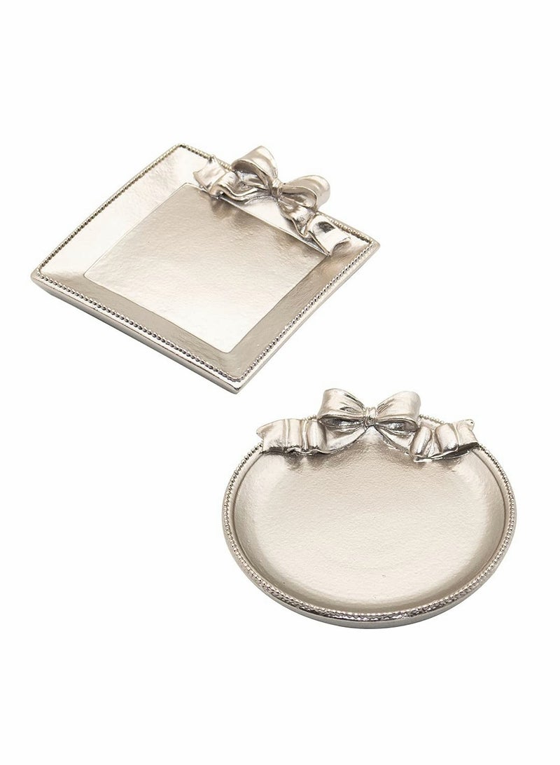Excefore Vintage Decorative Tray, Storage Tray Plate Jewelry Tray Small Ornament Storage Tray Ring Chain Bracelet Earring Tray Cosmetic Jewelry Storage Box Retro Design Bow Resin Tray  - Image 1