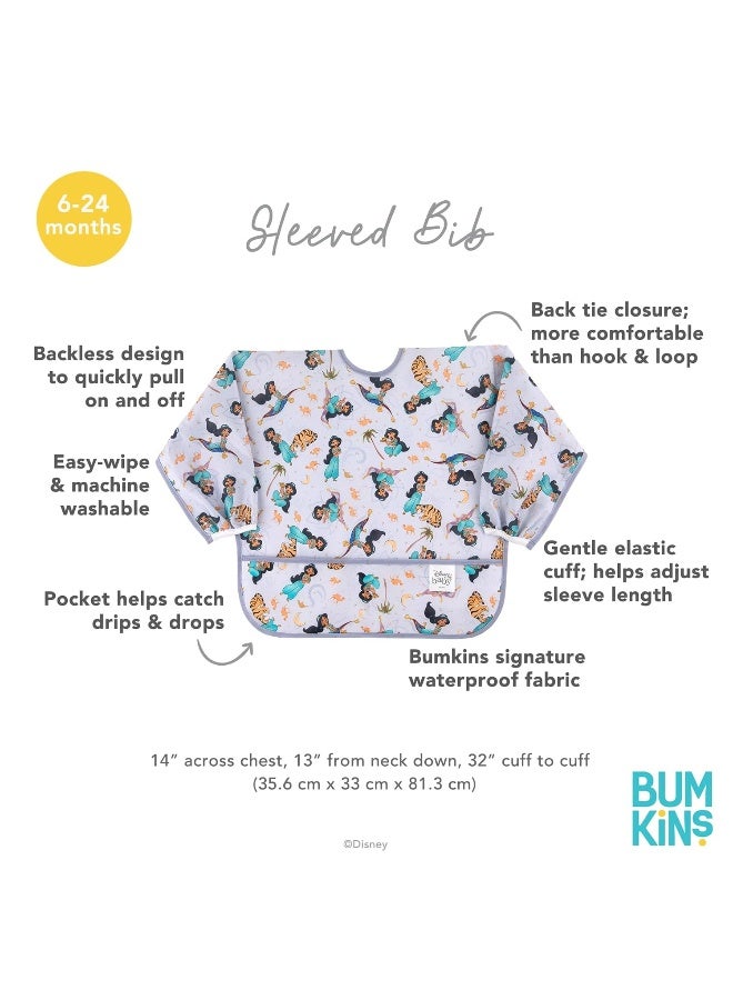 Bumkins Disney Sleeved Bib for Girl or Boy, Baby and Toddler for 6-24 Mos, Essential Must Have for Eating, Feeding, Baby Led Weaning Supplies, Long Sleeve Mess Saving Food Catcher, Jasmine - Image 5