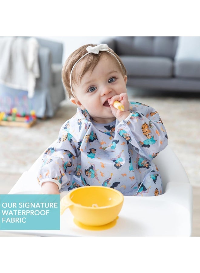 Bumkins Disney Sleeved Bib for Girl or Boy, Baby and Toddler for 6-24 Mos, Essential Must Have for Eating, Feeding, Baby Led Weaning Supplies, Long Sleeve Mess Saving Food Catcher, Jasmine - Image 3