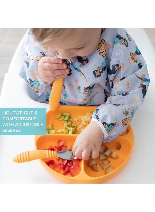 Bumkins Disney Sleeved Bib for Girl or Boy, Baby and Toddler for 6-24 Mos, Essential Must Have for Eating, Feeding, Baby Led Weaning Supplies, Long Sleeve Mess Saving Food Catcher, Jasmine - Image 4