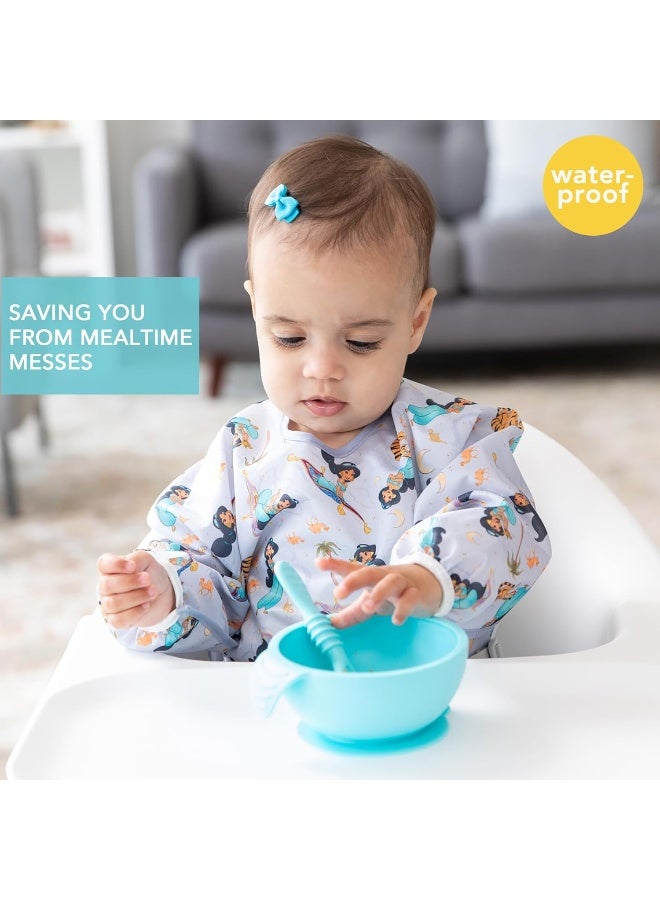 Bumkins Disney Sleeved Bib for Girl or Boy, Baby and Toddler for 6-24 Mos, Essential Must Have for Eating, Feeding, Baby Led Weaning Supplies, Long Sleeve Mess Saving Food Catcher, Jasmine - Image 2