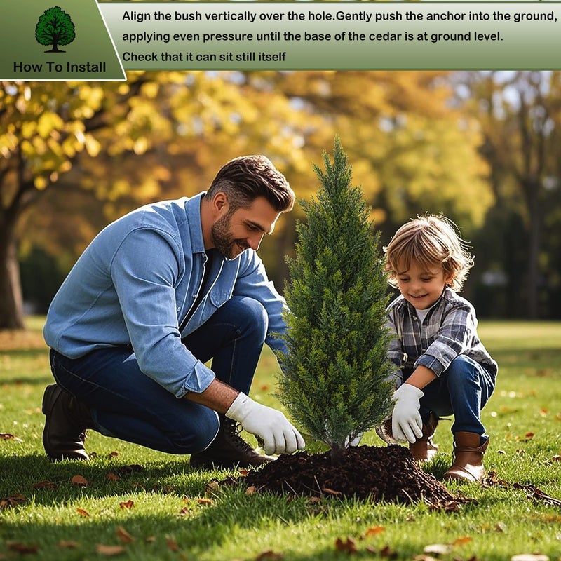 ECOLVANT 3FT Artificial Cedar Topiary Trees with Ground Spike, Set of 2 Faux Cypress Plants UV Resistant Artificial Pine Shrubs Fake Bushes for Outdoor Indoor Front Porch Garden - Image 5