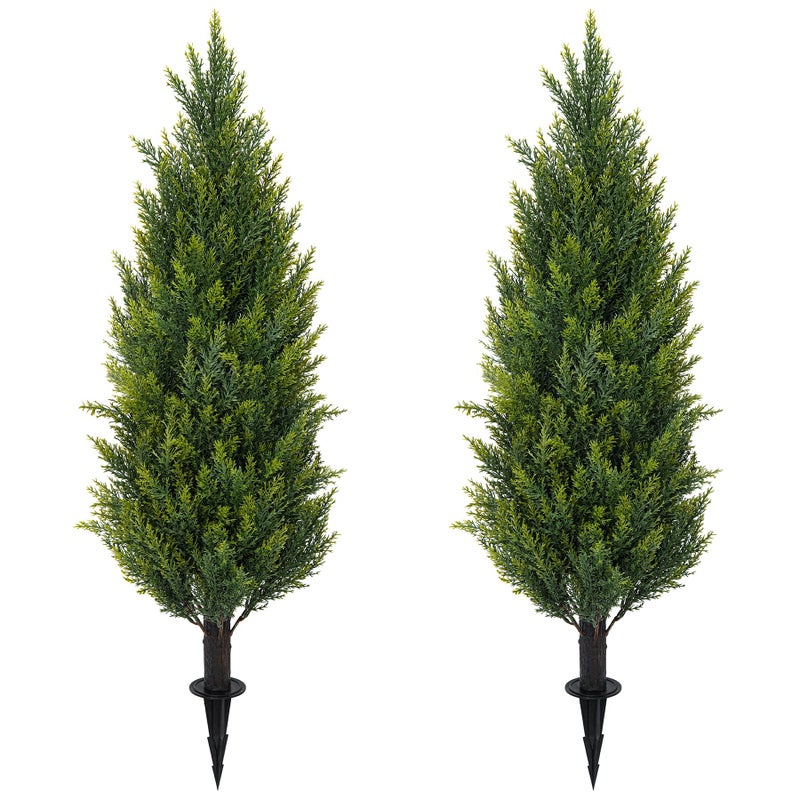 ECOLVANT 3FT Artificial Cedar Topiary Trees with Ground Spike, Set of 2 Faux Cypress Plants UV Resistant Artificial Pine Shrubs Fake Bushes for Outdoor Indoor Front Porch Garden - Image 1