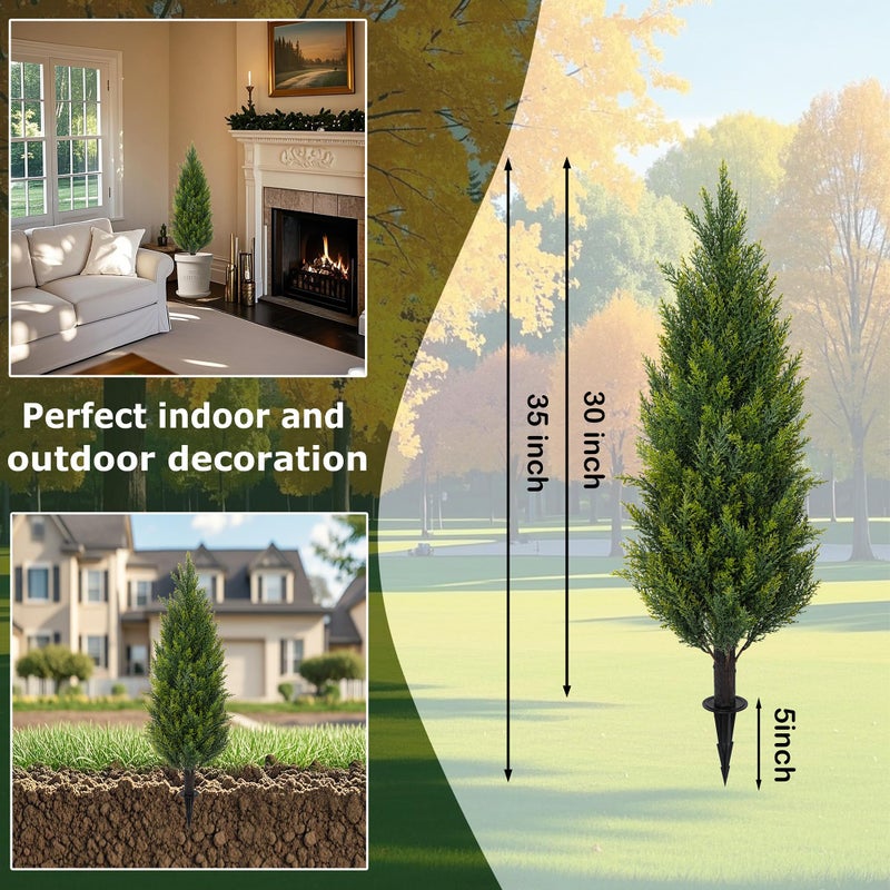 ECOLVANT 3FT Artificial Cedar Topiary Trees with Ground Spike, Set of 2 Faux Cypress Plants UV Resistant Artificial Pine Shrubs Fake Bushes for Outdoor Indoor Front Porch Garden - Image 4