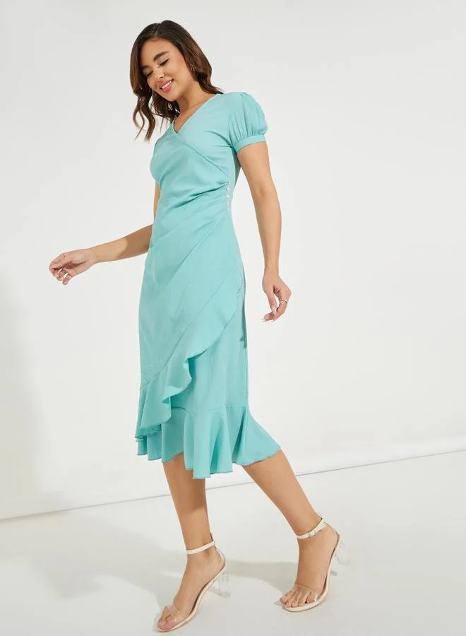 Styli Ruffled Aqua Dress