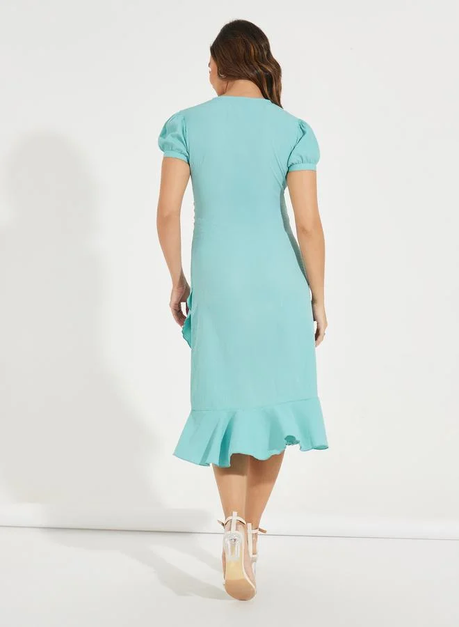 Styli Ruffled Aqua Dress