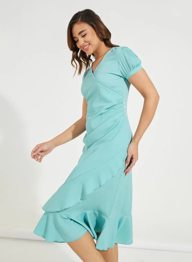 Styli Ruffled Aqua Dress