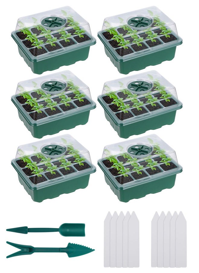 INKBIRD - Seed Starter Tray 6-Pack Germination Trays Seedling Starter Kits Plant Starter Kit with Humidity Domes and Base Indoor Greenhouse Mini Propagator Station for Seeds Growing Starting 12 Cells per Tray - Image 1