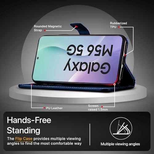 WOW Imagine غطاء خلفي قابل للطي مضاد للصدمات WOW IMAGINE لهاتف سامسونج جالاكسي M56 5G | جالاكسي F56 5G (مرن | تشطيب جلدي | جيوب بطاقات ومحفظة وحامل | أزرق) - Image 5