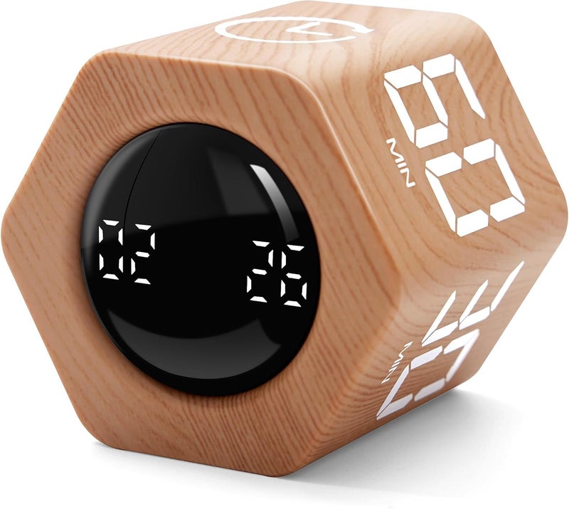 Exttlliy Productivity Timer 1, 5, 10, 30, 60 Minutes Preset, Desk Cube Timer with Gravity Sensor/Mute/Vibration for ADHD, Work, Study, Kitchen, Back to School (1, Wood Grain) - Image 1