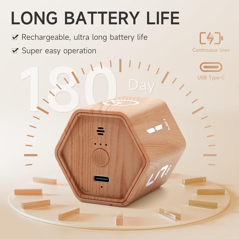 Exttlliy Productivity Timer 1, 5, 10, 30, 60 Minutes Preset, Desk Cube Timer with Gravity Sensor/Mute/Vibration for ADHD, Work, Study, Kitchen, Back to School (1, Wood Grain) - Image 3