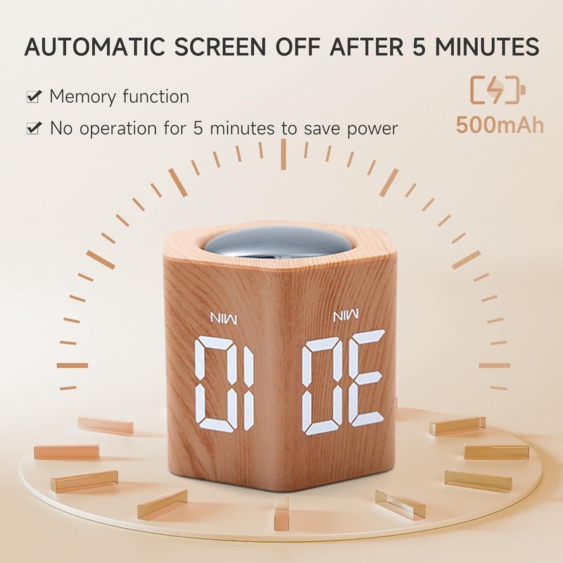 Exttlliy Productivity Timer 1, 5, 10, 30, 60 Minutes Preset, Desk Cube Timer with Gravity Sensor/Mute/Vibration for ADHD, Work, Study, Kitchen, Back to School (1, Wood Grain) - Image 5