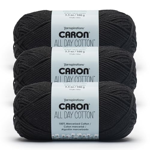 Caron All Day Cotton - 3 Pack of 173 Yards/3.52 oz Black 100% Mercerized Cotton Yarn - Image 1