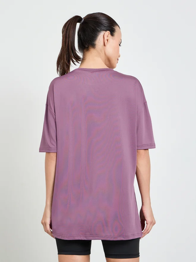 Styli Active pink Styli Pink Slogan Side Slit Detail Loose Yoga Fit Top for Women | Best Price UAE