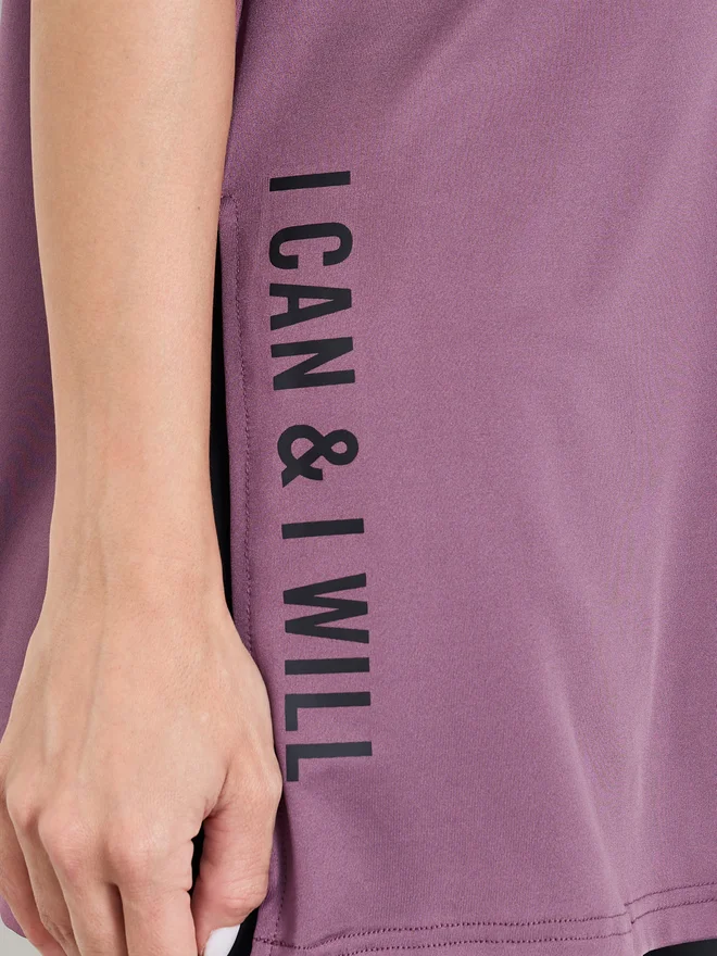 Styli Active pink Styli Pink Slogan Side Slit Detail Loose Yoga Fit Top for Women | Best Price UAE