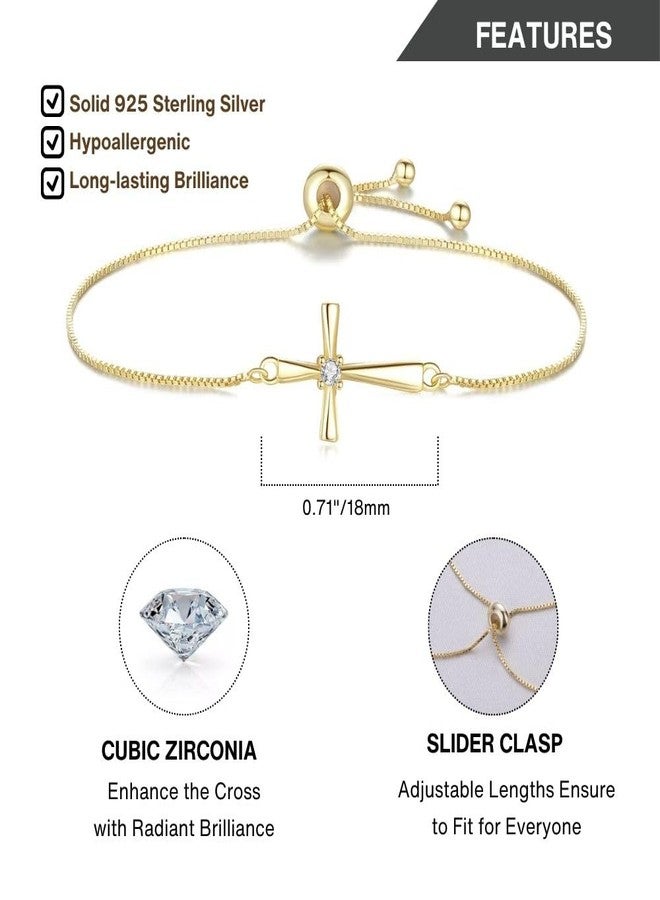 GAVU 14K Gold Plated 925 Sterling Silver Cross Bracelet for Women, Adjustable Cross Charm Bracelet for Women - Image 3