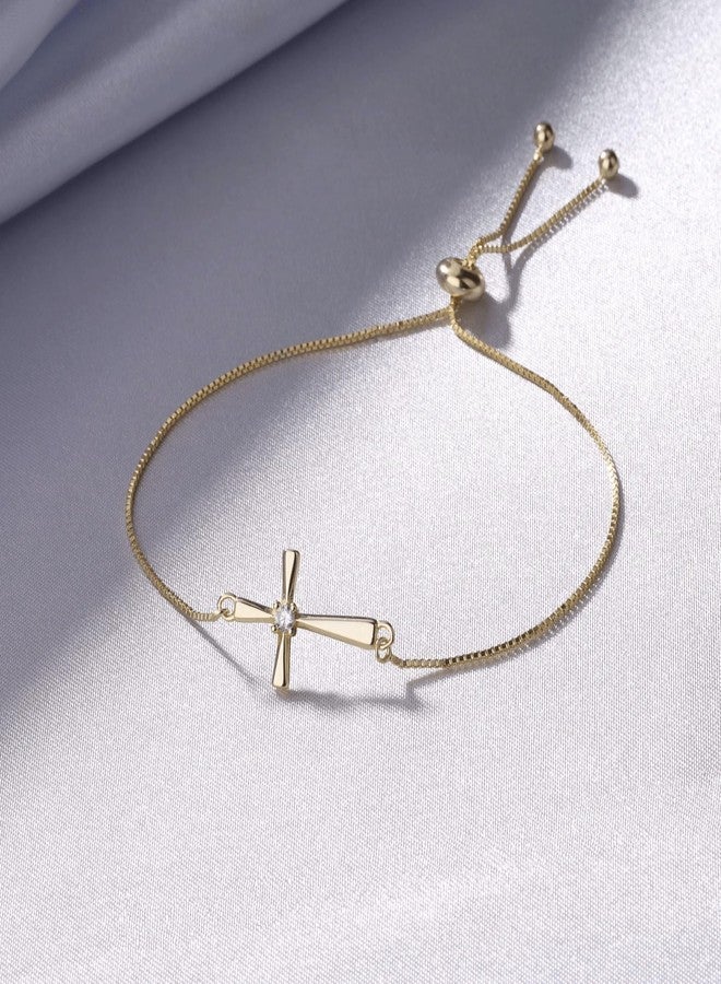 GAVU 14K Gold Plated 925 Sterling Silver Cross Bracelet for Women, Adjustable Cross Charm Bracelet for Women - Image 4
