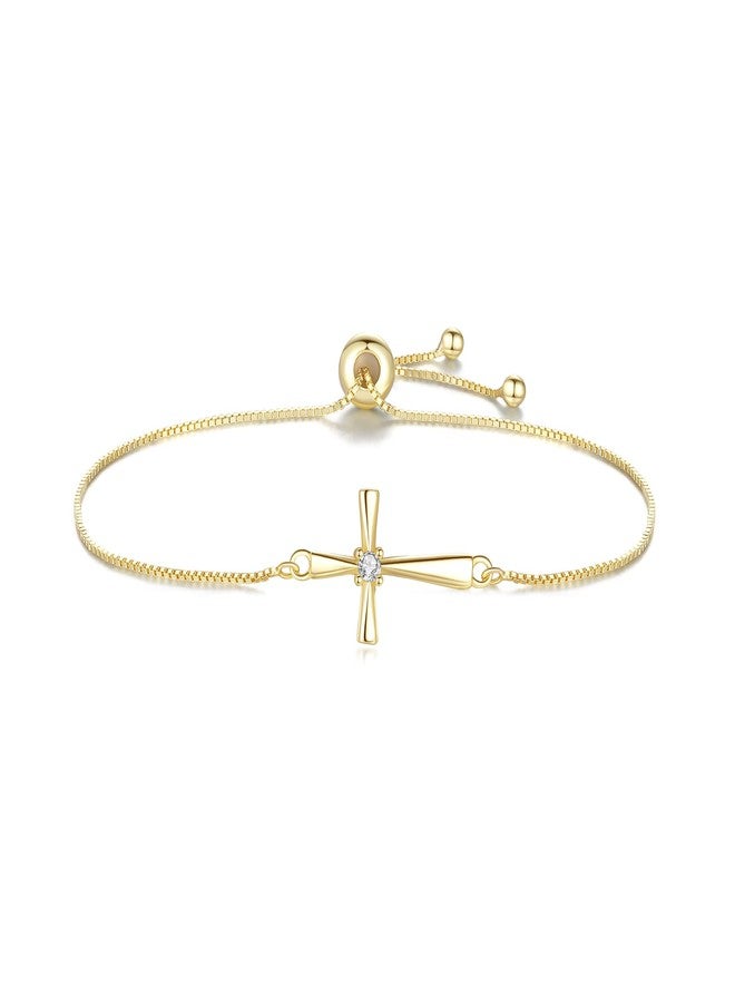 GAVU 14K Gold Plated 925 Sterling Silver Cross Bracelet for Women, Adjustable Cross Charm Bracelet for Women - Image 1