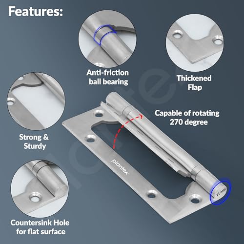 Plantex Butterfly Hinges for Door/Stainless Steel Door Hinges/5 Inch x 14 Gauge Hinge/2.5 mm Hinges for Home/Office/Hotel/Non-Mortise Hinge - Pack of 1 (Chrome) - Image 4