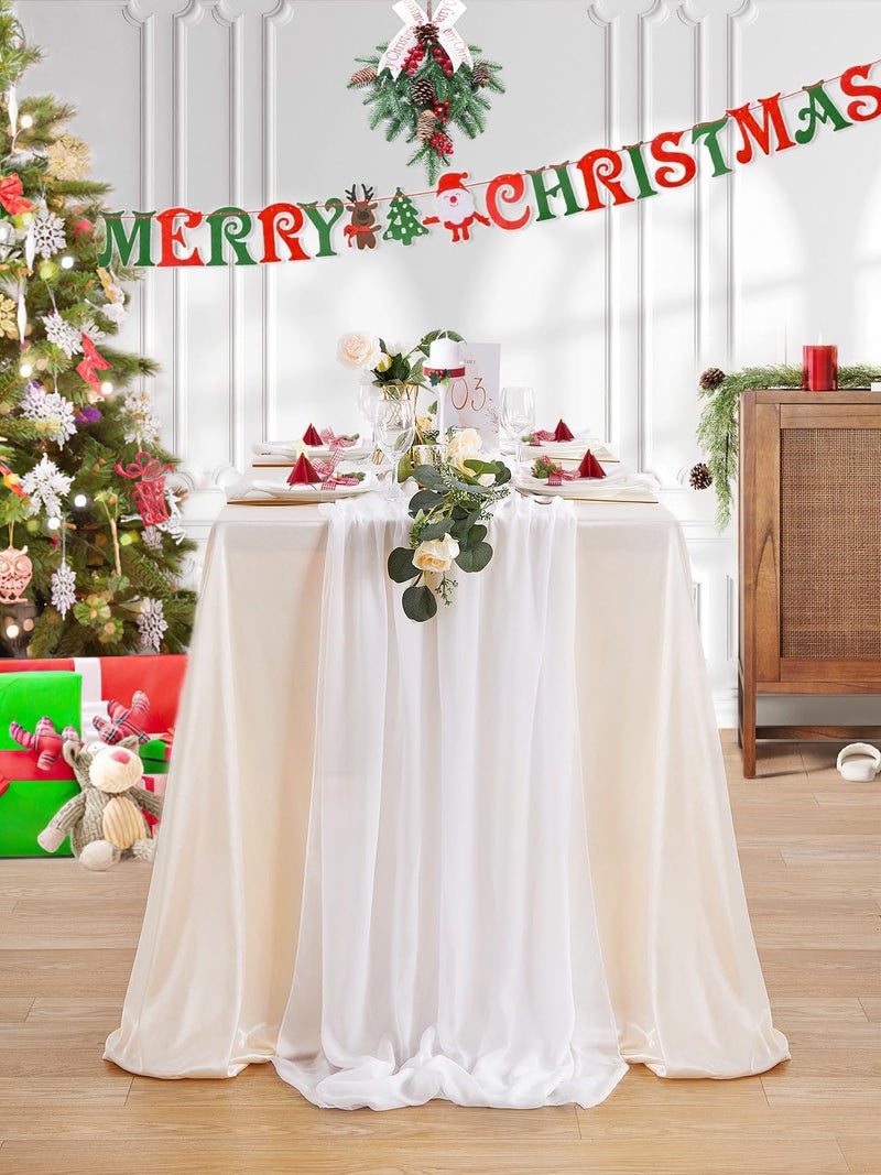 QueenDream 10Ft 1 Piece White Chiffon Table Runner 27x120 Inches Sheer Chiffon Fabric Bridal Party Romantic Wedding Reception Christmas Decorations - Image 3