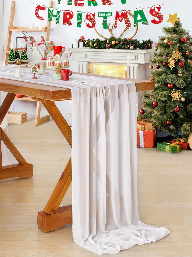 QueenDream 10Ft 1 Piece White Chiffon Table Runner 27x120 Inches Sheer Chiffon Fabric Bridal Party Romantic Wedding Reception Christmas Decorations - Image 2