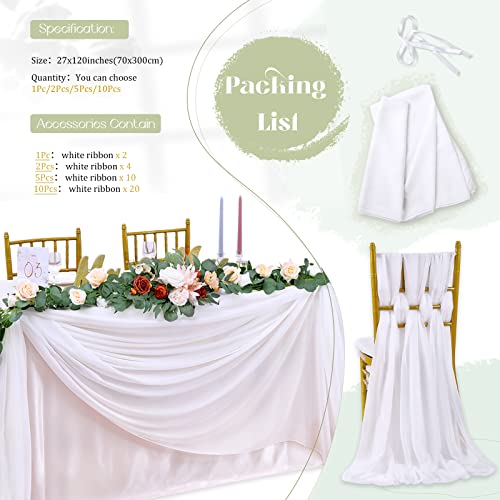 QueenDream 10Ft 1 Piece White Chiffon Table Runner 27x120 Inches Sheer Chiffon Fabric Bridal Party Romantic Wedding Reception Christmas Decorations - Image 5