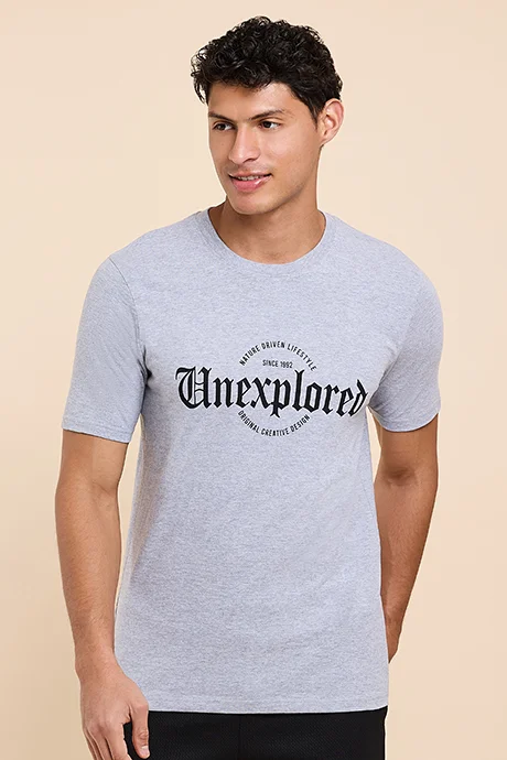 R&B Typography Print T-Shirt with Crew Neck and Short Sleeves