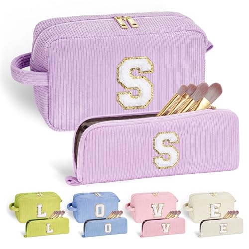 YOOLIFE Personalized Gifts - Teen Girl Gifts Personalized Monogram Make Up Bag Travel Makeup Bag Cosmetic Bags for Women 7 8 9 10 11 12 Year Old Girl Birthday Gift for Daughter Sister Women Letter S - Image 1