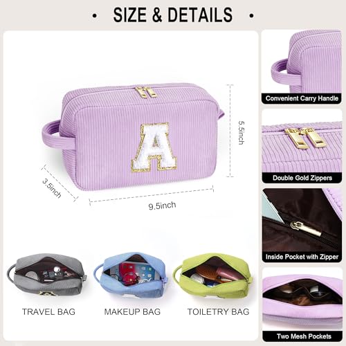 YOOLIFE Personalized Gifts - Teen Girl Gifts Personalized Monogram Make Up Bag Travel Makeup Bag Cosmetic Bags for Women 7 8 9 10 11 12 Year Old Girl Birthday Gift for Daughter Sister Women Letter S - Image 2