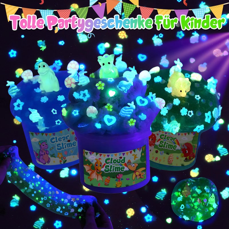 LAWOHO 6 Pack Dinosaurs Slime Kit for Kids - Cloud, Butter, Clear Slimes with Glow in The Dark Add-ins, Green & Blue Dino Slime, Super Soft and Non-Sticky, Birthday Party Favor for Boys & Girls - Image 5