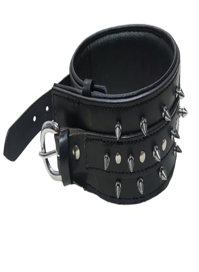 Dog Collar Genuine Leather 2 inch Big Size Medium & Large Black Color with Spike and Metal batan (Ten) - Image 3