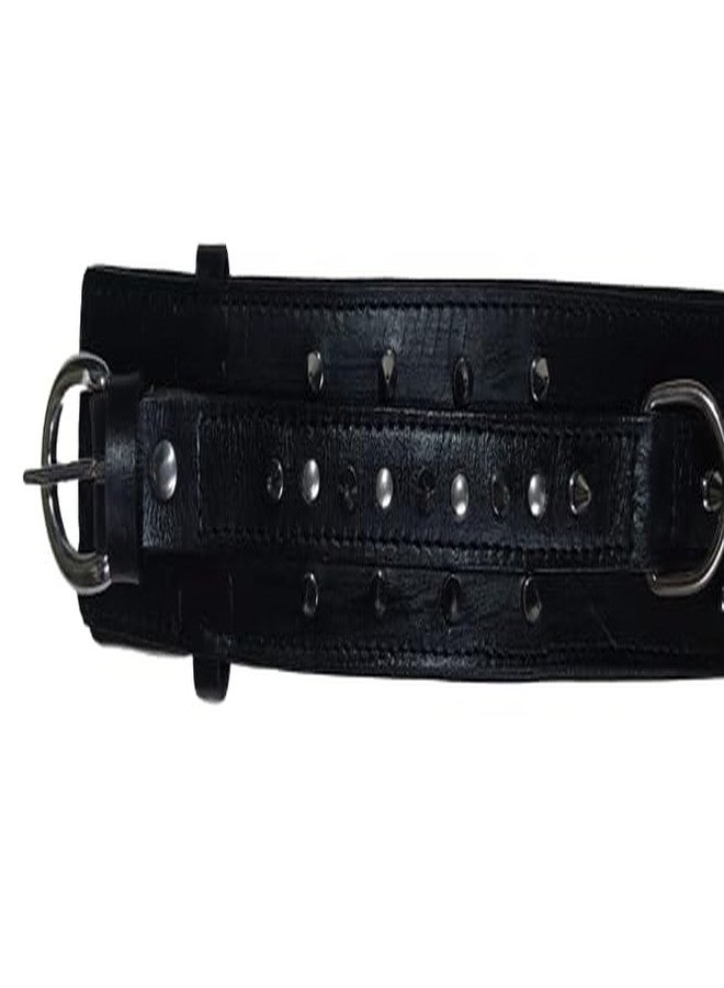 Dog Collar Genuine Leather 2 inch Big Size Medium & Large Black Color with Spike and Metal batan (Ten) - Image 4